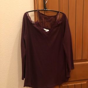 maroon sweater with unique neck details